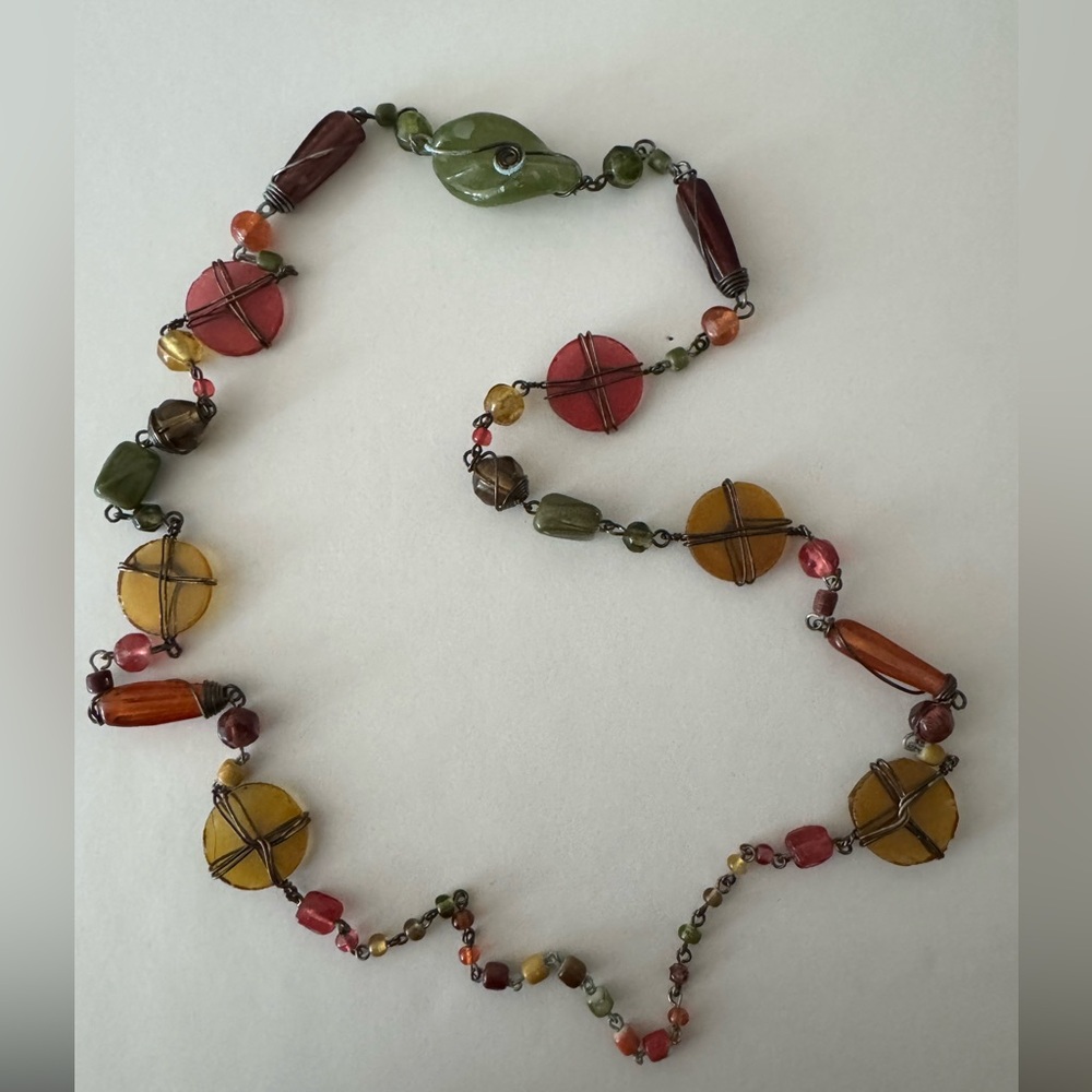 Vintage Glass bead wired necklace 17” long